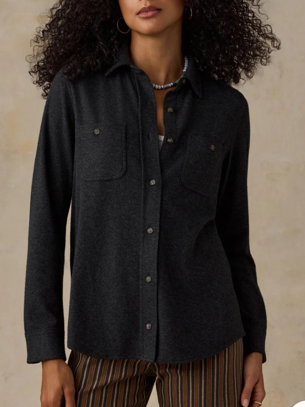 Faherty Legend Sweater Shirt Button Up Heathered Black Twill Medium